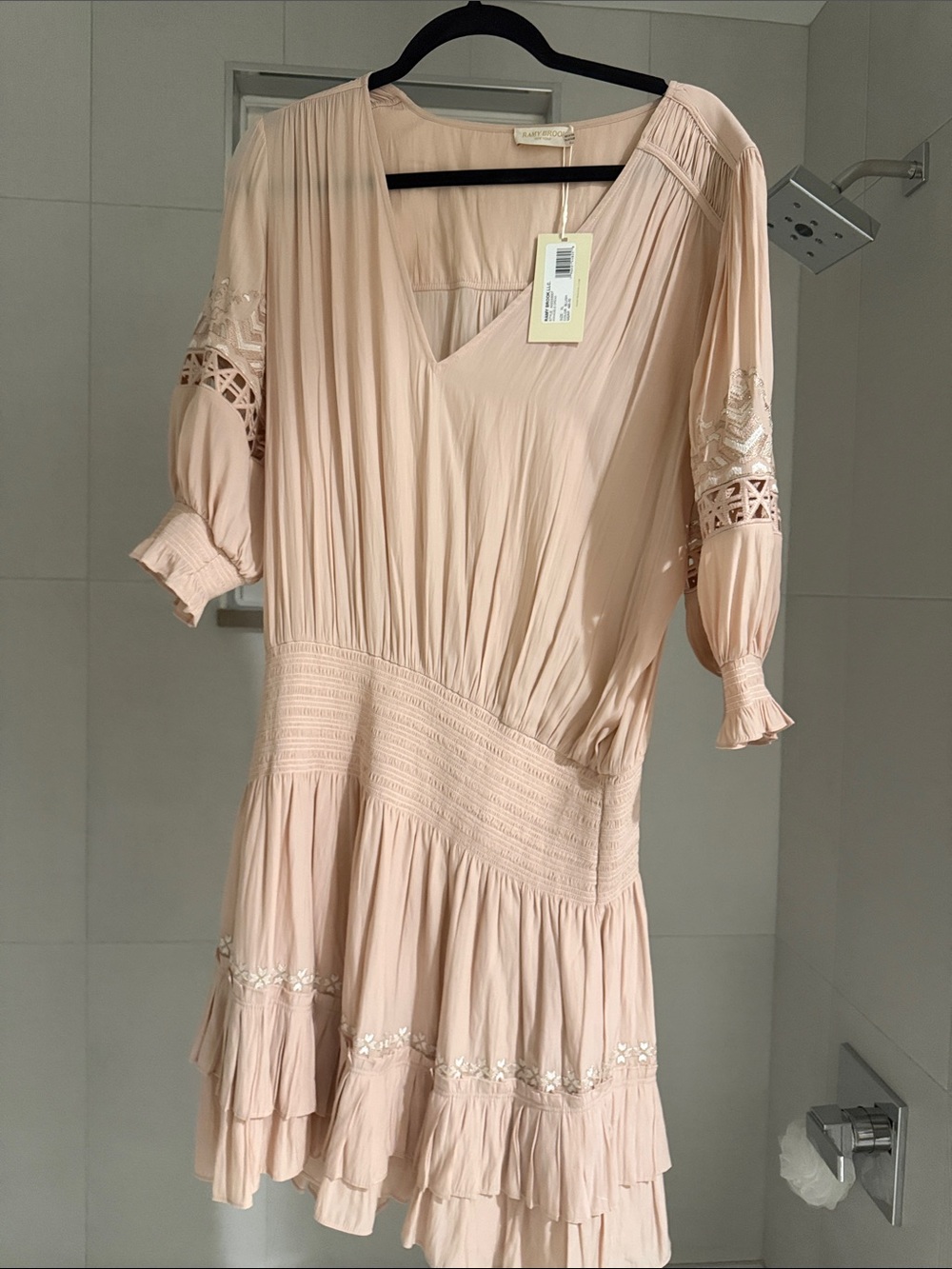 Ramy Brook Blush Pink V-Neck Tiered Mini Dress